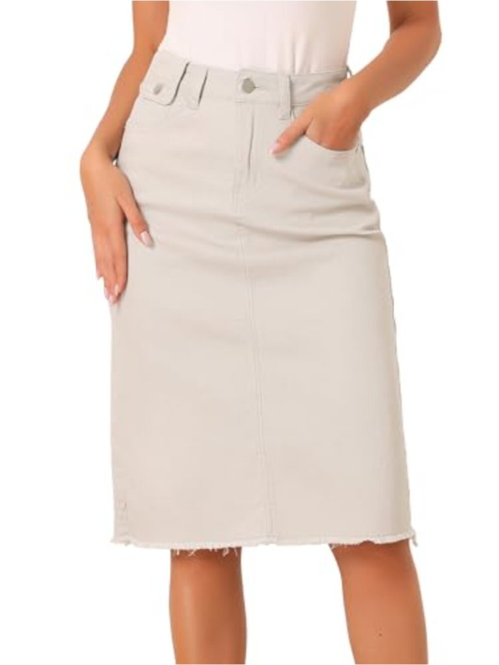 High Waist Raw Hem Stretch Denim Jean Skirt A-Line